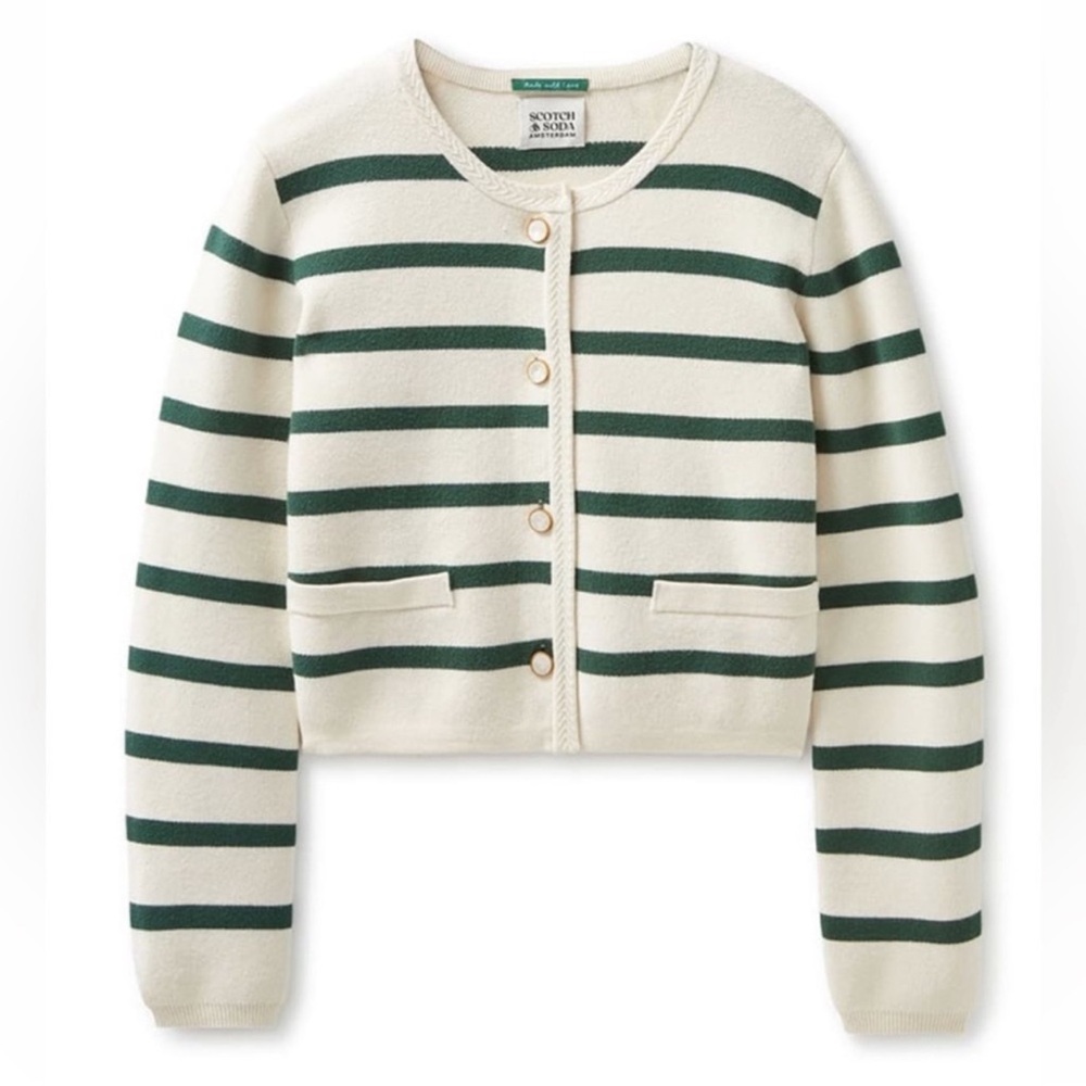 Scotch & Soda Cream and Green Striped Sweater